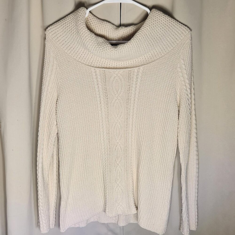 Jeanne Pierre Cowl Neck Cable Knit Sweater Cream